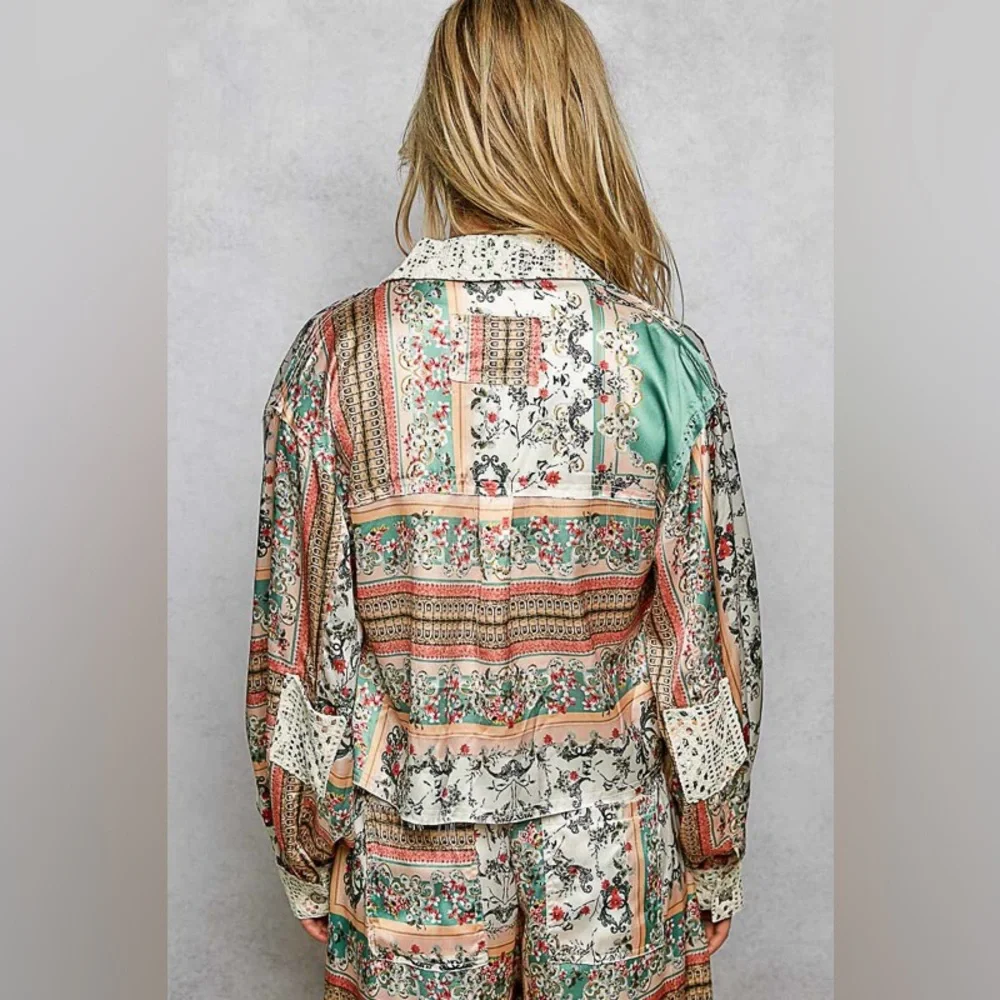 POL Floral Women's jogger and jacket set medium jade green off-white, peach NWOT - Picture 3 of 3